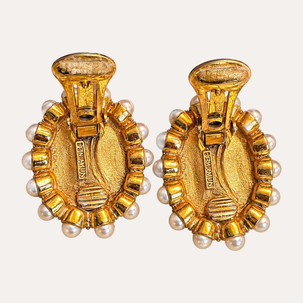 Vintage Ben-Amun Red Lucite & Faux Pearl Clip-On Earrings – Signed