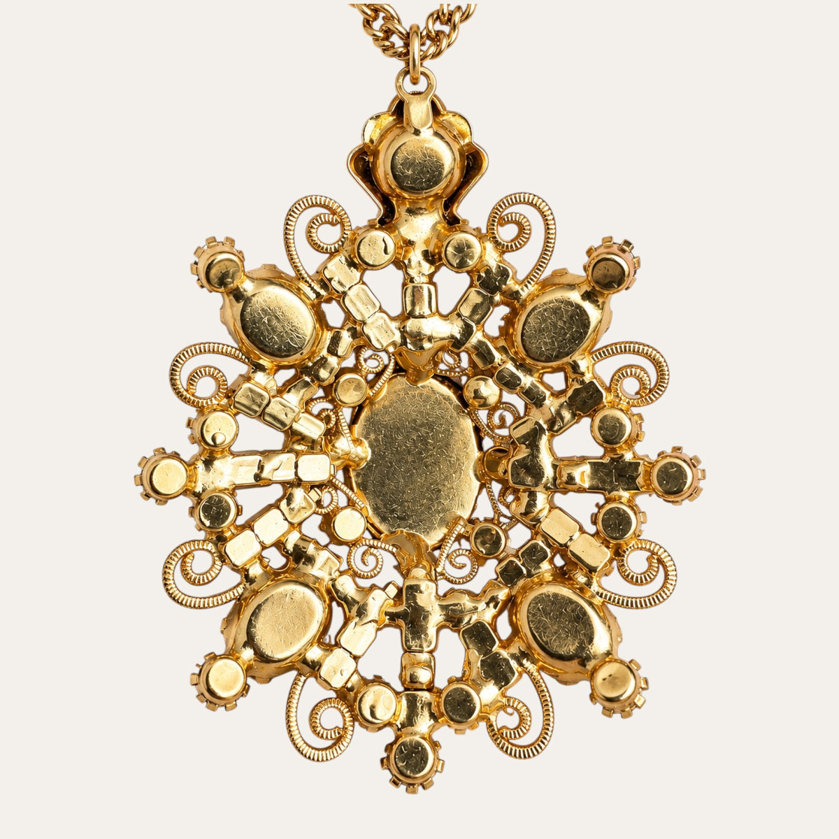 Vintage 1960s Star Sapphire Glass Necklace & Earrings Set – Blue, Emerald & Crystal Gold Filigree