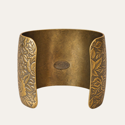 Vintage Liz Palacios San Francisco Jeweled Floral Brass Cuff – Blue Glass & Rhinestones