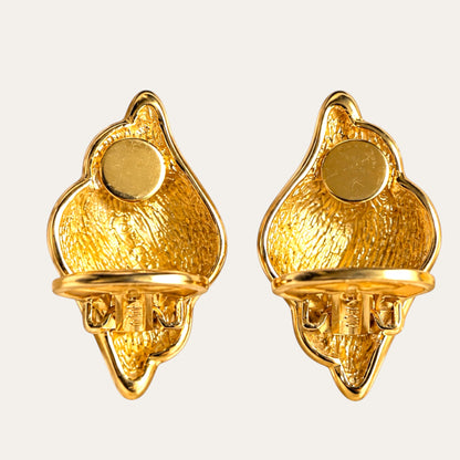 Vintage Christian Dior Black Enamel & Crystal Clip-On Earrings – Signed Gold-Tone Designer Jewelry