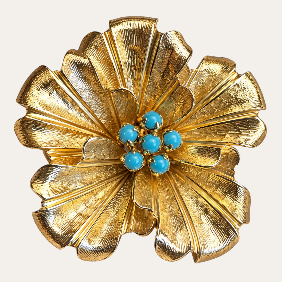 Signed Grossé 1960 turquoise glass and gold-tone floral brooch – Betty Lily & Co.
