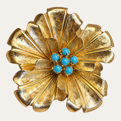 Signed Grossé 1960 turquoise glass and gold-tone floral brooch – Betty Lily & Co.