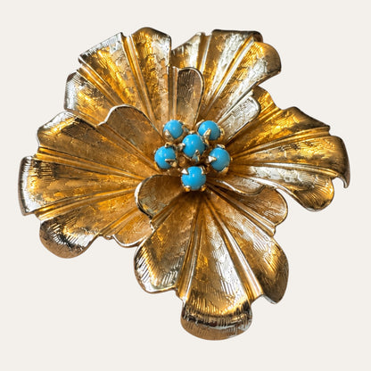 Vintage Grossé 1960 Turquoise Glass Floral Brooch – Signed German Designer Jewelry