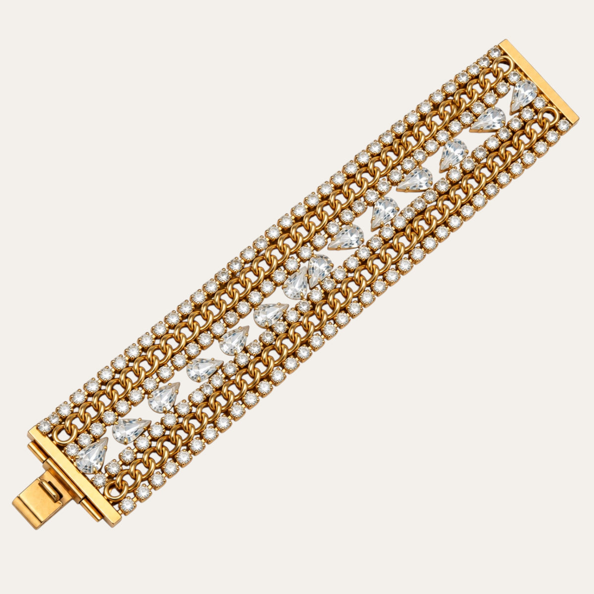 Vintage Hobé Rhinestone & Gold-Tone Chain Statement Bracelet
