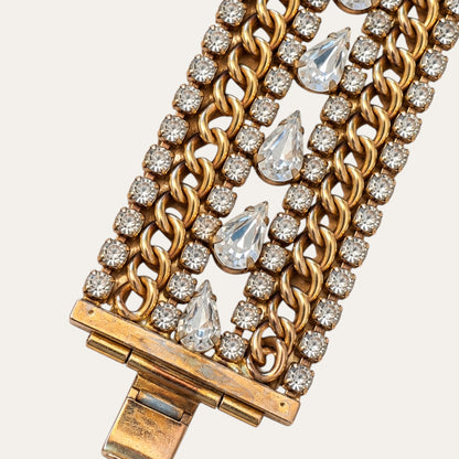 Vintage Hobé Rhinestone & Gold-Tone Chain Statement Bracelet