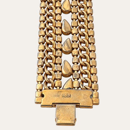 Vintage Hobé Rhinestone & Gold-Tone Chain Statement Bracelet