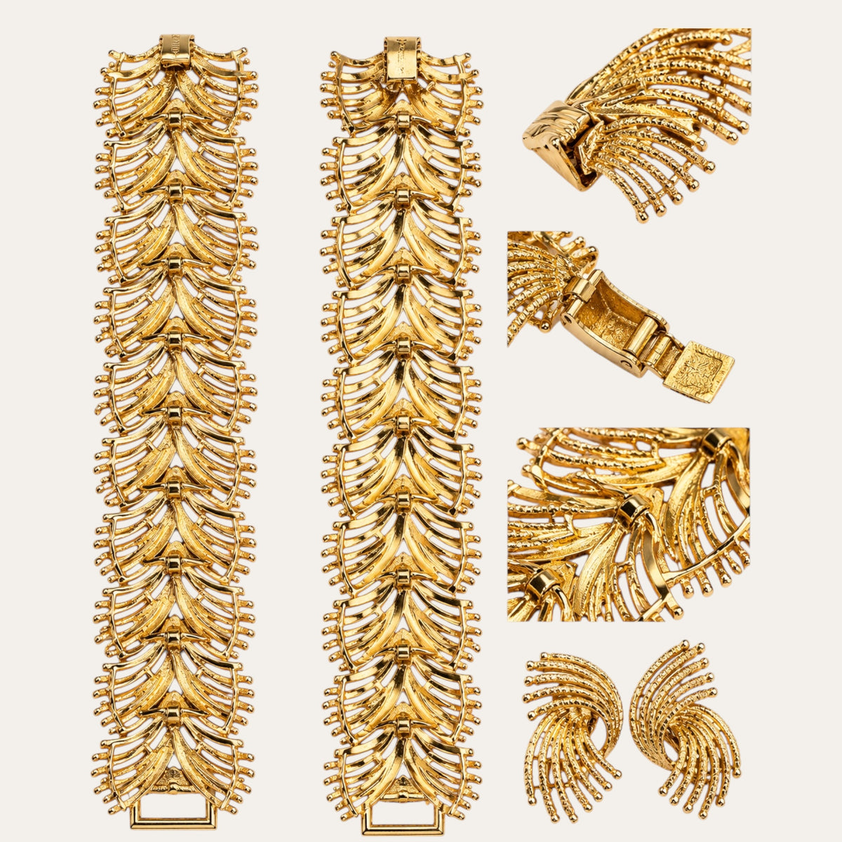 Vintage Sarah Coventry “Golden Bouquet” Bracelet & Earring Demi-Parure – c. 1961