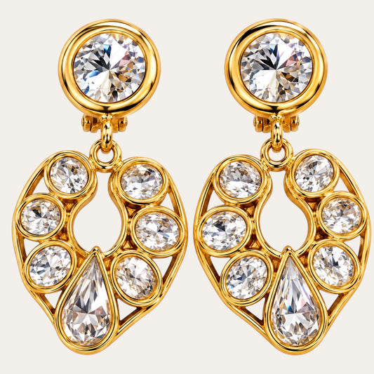 Vintage 1980s Clear Rhinestone Heart Door Knocker Clip-On Earrings