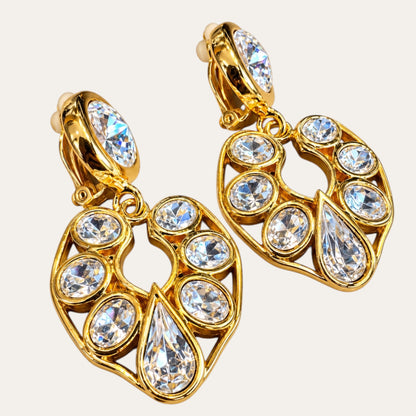Vintage 1980s Clear Rhinestone Heart Door Knocker Clip-On Earrings