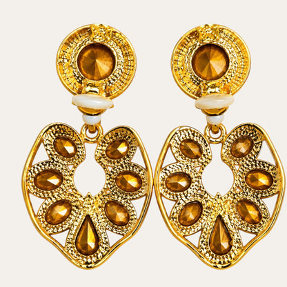 Vintage 1980s Clear Rhinestone Heart Door Knocker Clip-On Earrings