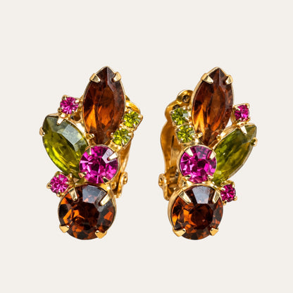 Vintage Juliana D&E Verified #4048 Multicolor Rhinestone Wreath Brooch & Earrings Set – 1960s