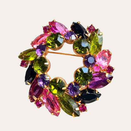 Vintage Juliana D&E Verified #4048 Multicolor Rhinestone Wreath Brooch & Earrings Set – 1960s