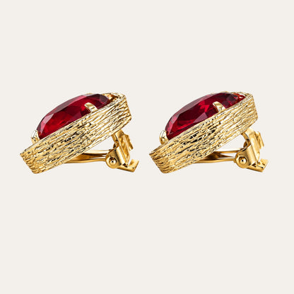 Vintage Arthur Pepper ART Red Heart Rhinestone Clip-On Earrings – 1960s Signed Textured Gold