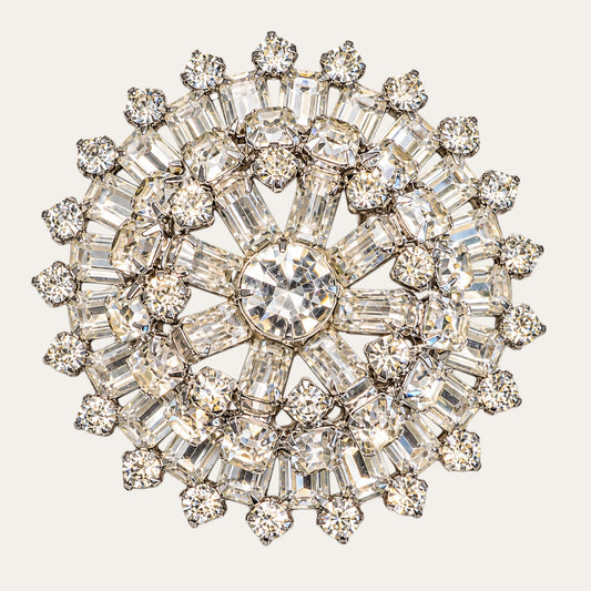 Vintage Crystal Rhinestone Starburst Brooch | Silver-Tone Statement Pin
