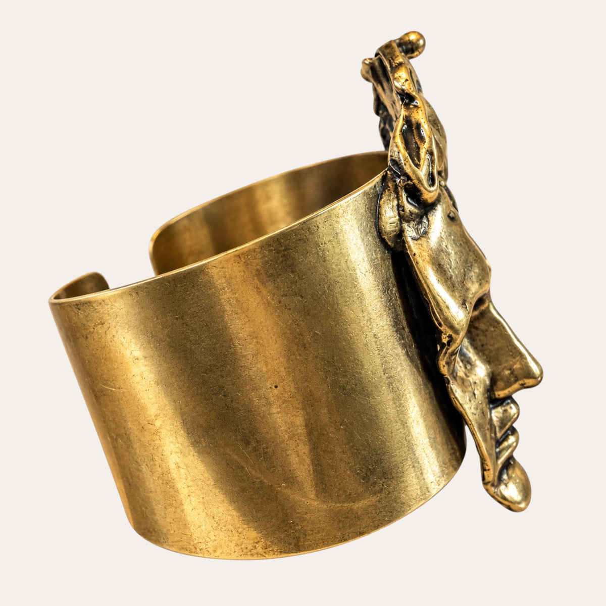 Vintage Sculptural Brass Face Statement Cuff Bracelet