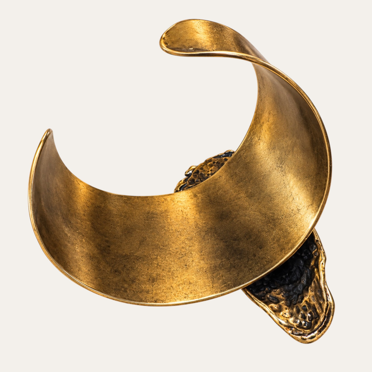 Vintage Sculptural Brass Face Statement Cuff Bracelet