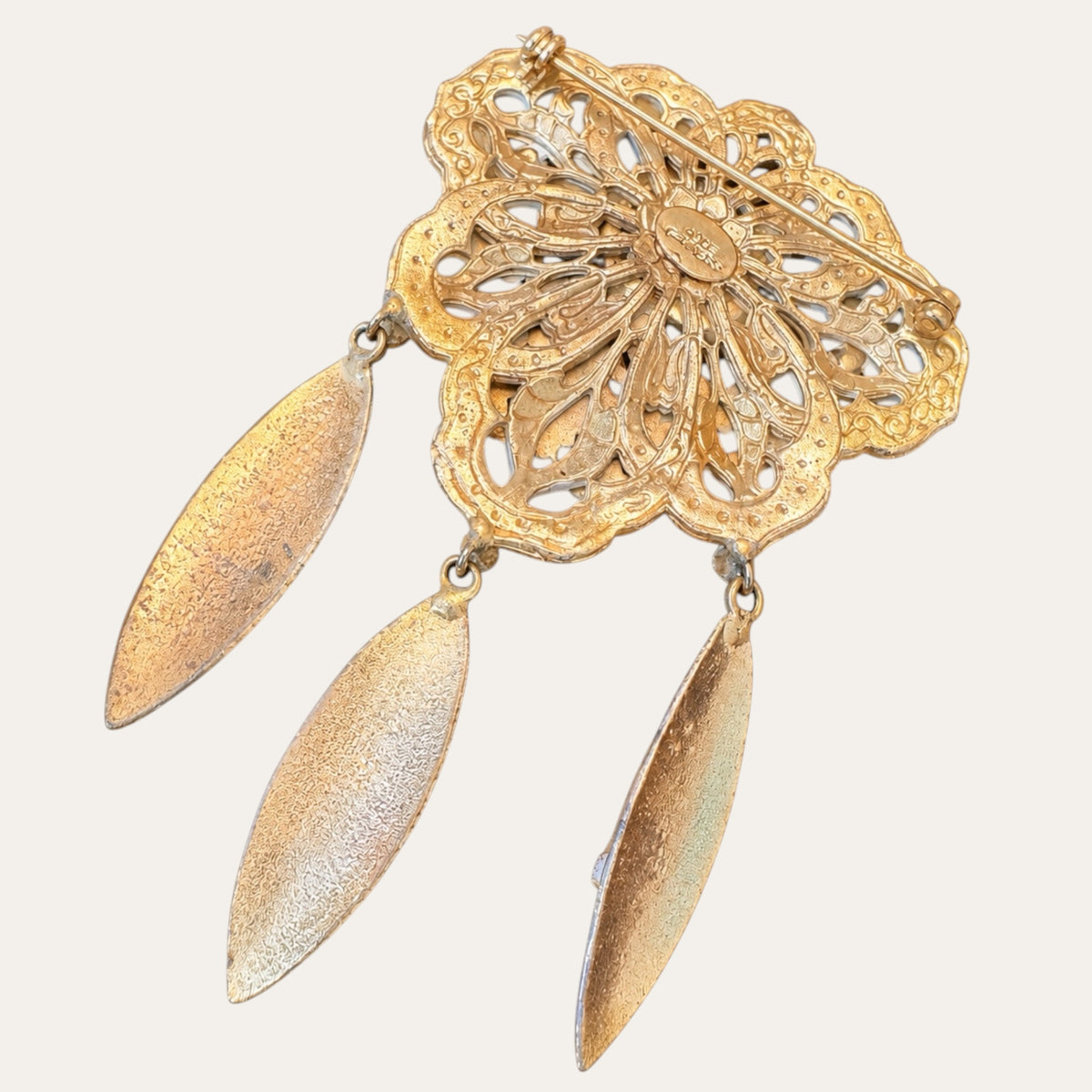 Alice Caviness 1950s Blue Glass & Filigree Brooch and Earrings Demi-Parure