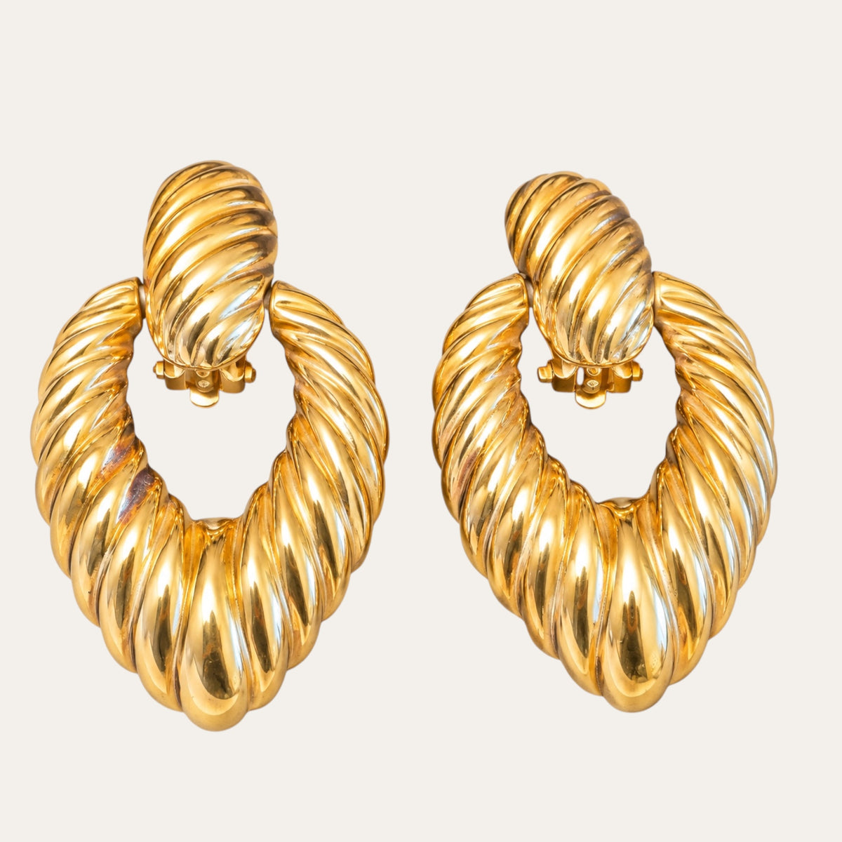 Vintage Joan Rivers Sculptural Gold Door Knocker Earrings | Circa 1990s