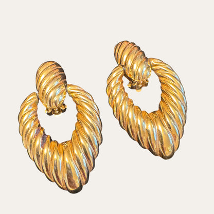 Vintage Joan Rivers Sculptural Gold Door Knocker Earrings | Circa 1990s
