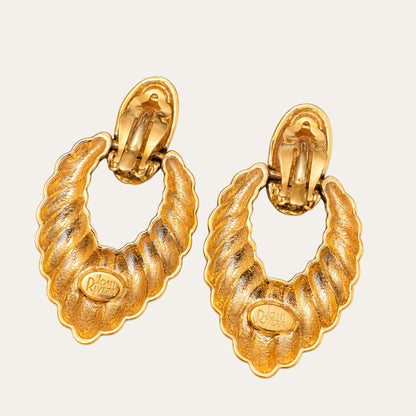 Vintage Joan Rivers Sculptural Gold Door Knocker Earrings | Circa 1990s