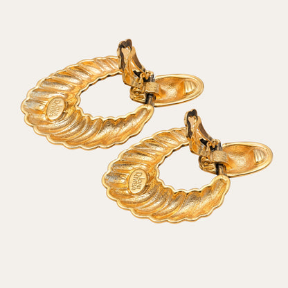 Vintage Joan Rivers Sculptural Gold Door Knocker Earrings | Circa 1990s