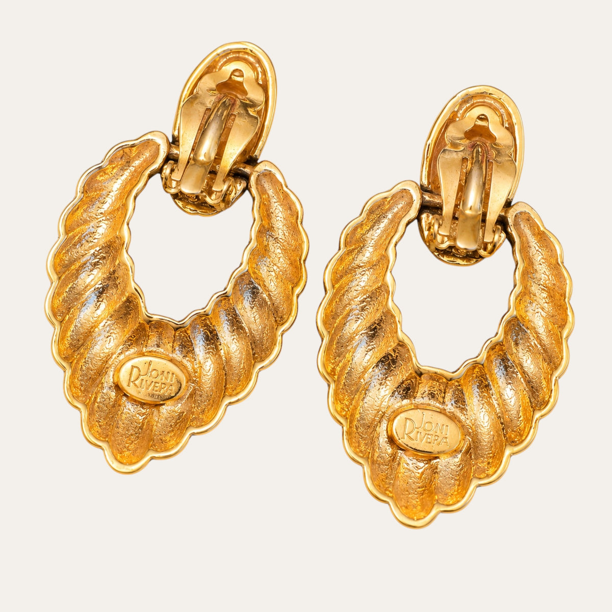 Vintage Joan Rivers Sculptural Gold Door Knocker Earrings | Circa 1990s