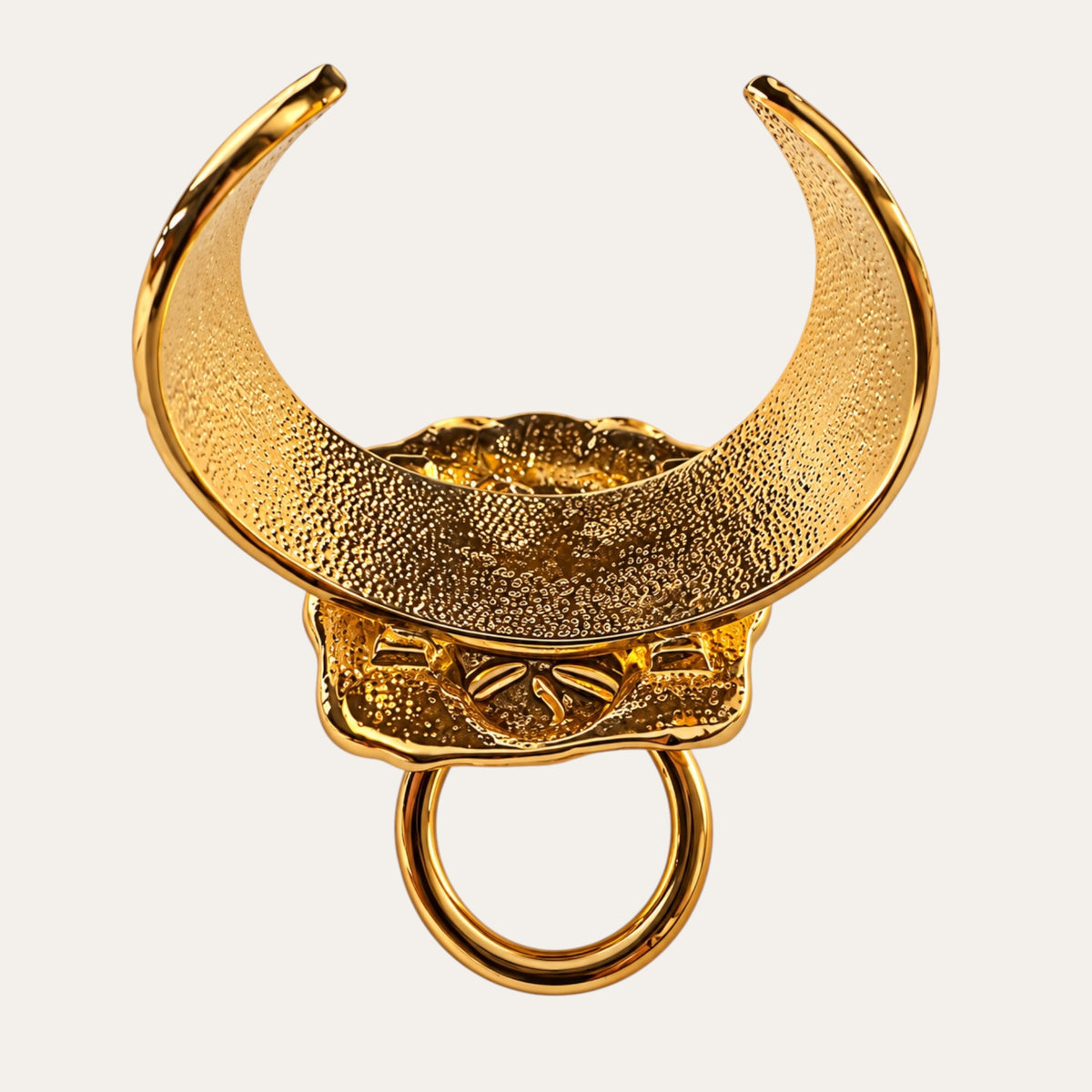 Vintage Gold Tone Lion Head Door Knocker Cuff Bracelet – Bold Sculptural Statement Jewelry