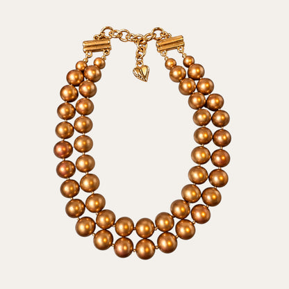Vintage Carolee Double-Strand Gold Pearl Statement Choker Necklace — Circa 1980s