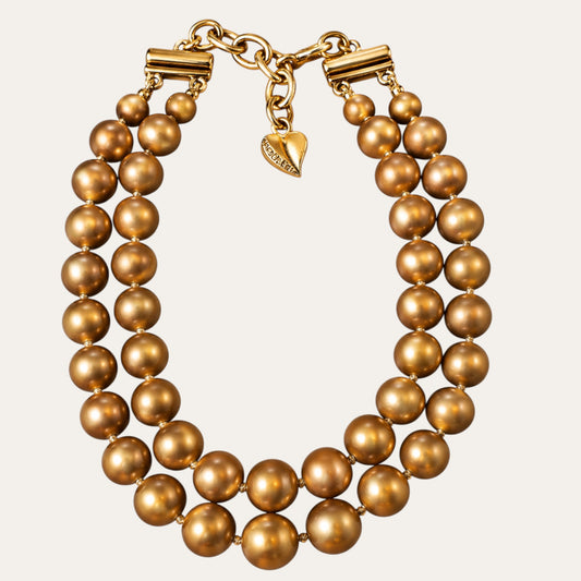 Vintage Carolee Double-Strand Gold Pearl Statement Choker Necklace — Circa 1980s