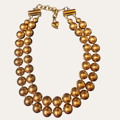 Vintage Carolee Double-Strand Gold Pearl Statement Choker Necklace — Circa 1980s