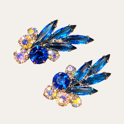 Magnificent Vintage Juliana Royal Blue Rhinestone Ear Climber Earrings | Verified DeLizza & Elster | 1960s Glamour
