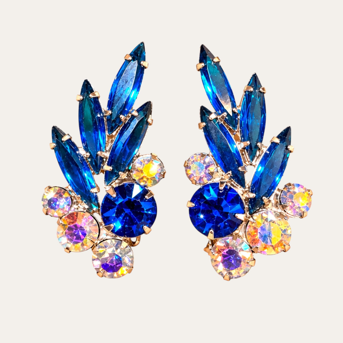 Magnificent Vintage Juliana Royal Blue Rhinestone Ear Climber Earrings | Verified DeLizza & Elster | 1960s Glamour