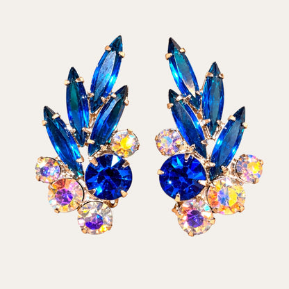 Magnificent Vintage Juliana Royal Blue Rhinestone Ear Climber Earrings | Verified DeLizza & Elster | 1960s Glamour