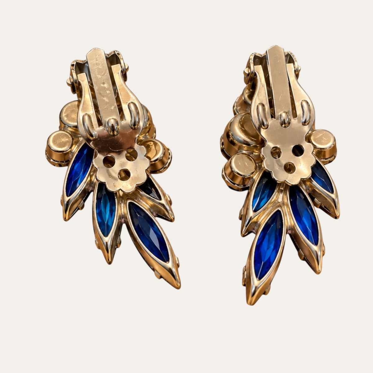 Magnificent Vintage Juliana Royal Blue Rhinestone Ear Climber Earrings | Verified DeLizza & Elster | 1960s Glamour