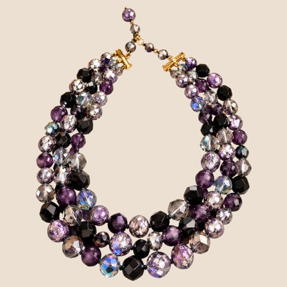Vintage Hattie Carnegie Triple-Strand Amethyst Glass & Crystal Statement Necklace