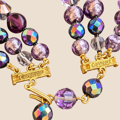 Vintage Hattie Carnegie Triple-Strand Amethyst Glass & Crystal Statement Necklace