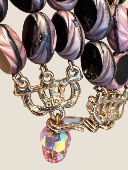 Vintage Hobé Triple-Strand Czech Picasso Glass Necklace with Purple & Black AB Crystals