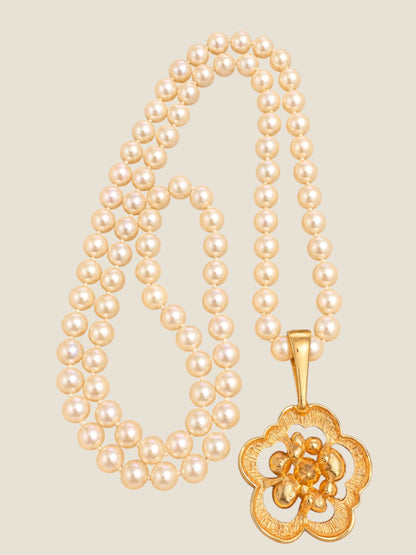 Vintage SAL Swarovski Pearl Necklace with Multicolor Crystal Floral Pendant