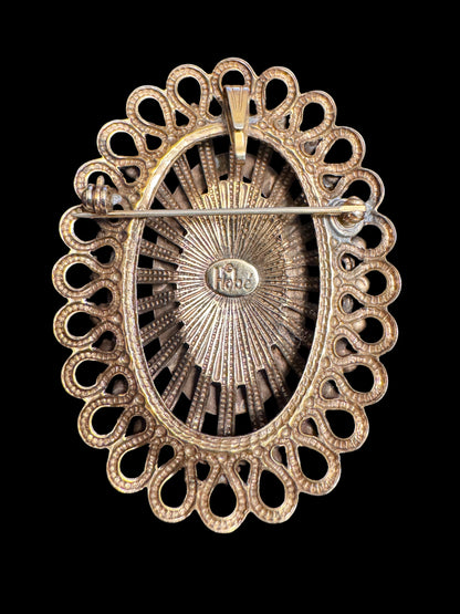 Vintage HOBÉ Ruby Red Rhinestone Convertible Brooch Pendant | Gold-Tone Filigree