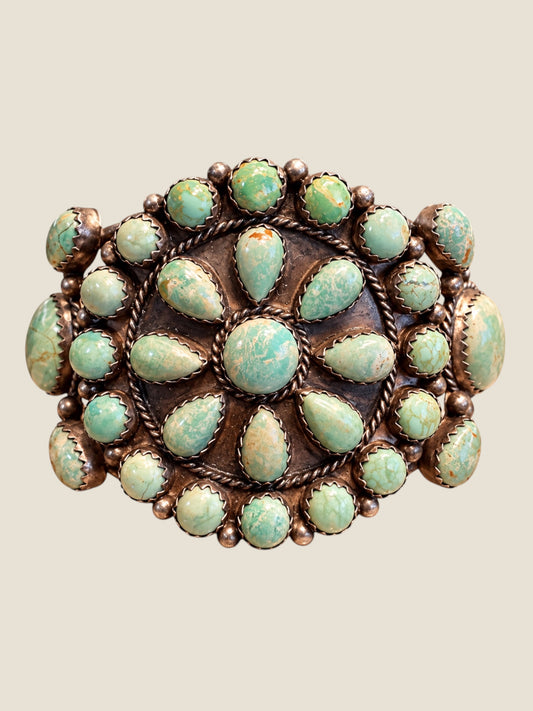 Vintage Running Bear Navajo Sterling Silver Royston Turquoise Cluster Cuff Bracelet – 35.91g
