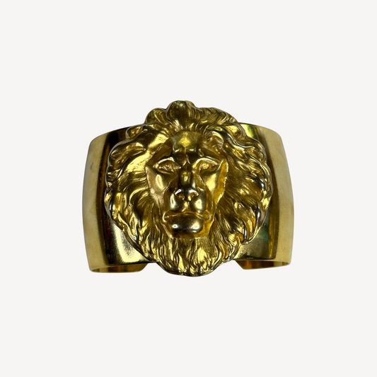 Bold Vintage Gold-Tone Lion Head Cuff Bracelet – Regal Statement Piece