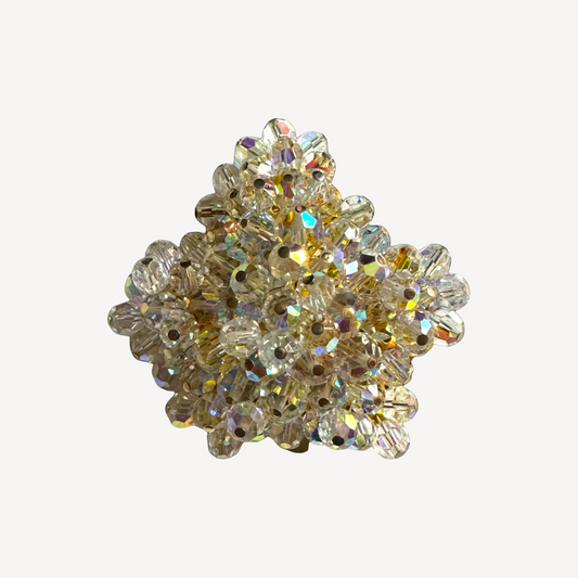 Vintage 1950s Aurora Borealis Crystal Maple Leaf Brooch – Gold-Tone Setting