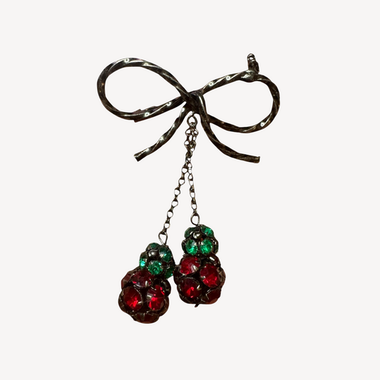 Vintage 1950s Austrian Rhinestone Fruit Cluster Bow Brooch