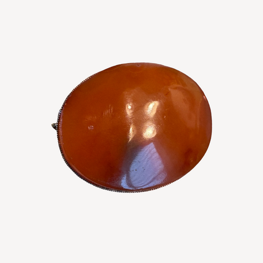 Antique Carnelian Silver Brooch – Oval Cabochon With C-Clasp & Signed Setting
