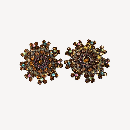 Vintage-Inspired Sorrelli Swarovski Cluster Clip-On Earrings – Multi-Tone Crystal & Brass