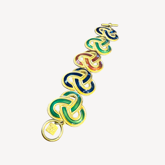 Vintage Anne Klein Multicolor Enamel Link Bracelet – Bold 1980s Statement Jewelry