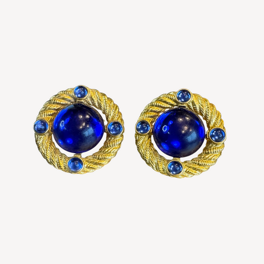 Vintage Park Lane Blue Lucite Clip-On Earrings – Braided Gold-Tone Statement Design