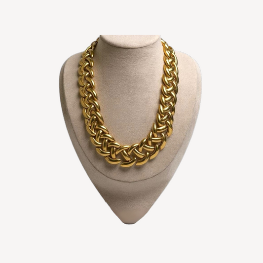 Vintage Napier patent pending articulated link necklace – chunky woven gold tone collar, 1950s–1960s statement jewelry