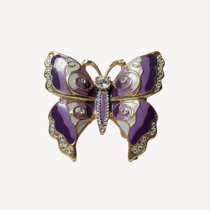 Vintage Sarah Coventry purple enamel butterfly brooch – rhinestone figural insect pin, 1970s–1980s
