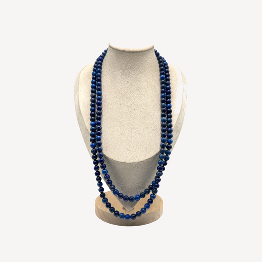 Vintage 52-Inch Lapis Lazuli Necklace – 8mm Natural Stone Beads with 925 Sterling Silver Clasp